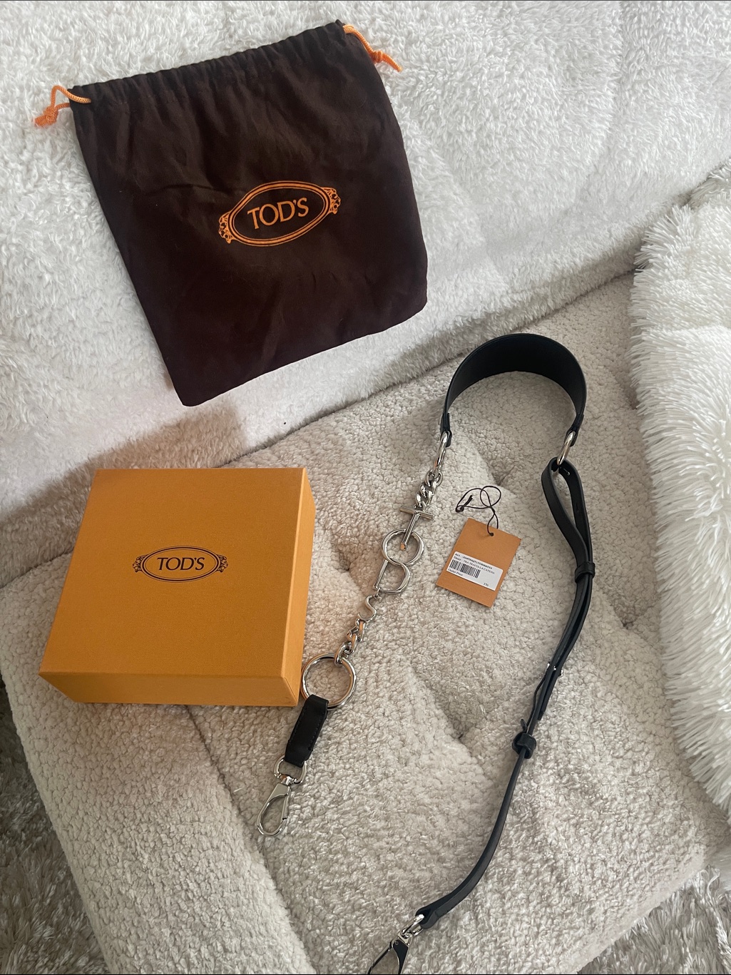 Tod's Black Leather Strap With Silver Tod’s Lettering